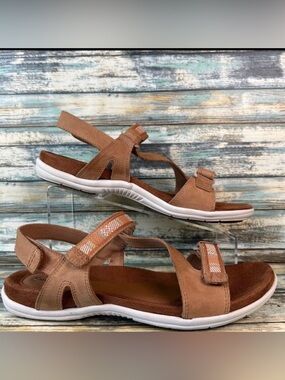 Cobb Hill Rubey Strappy Sandals Womens Size 10M Brown Leather Hook & Loop Straps